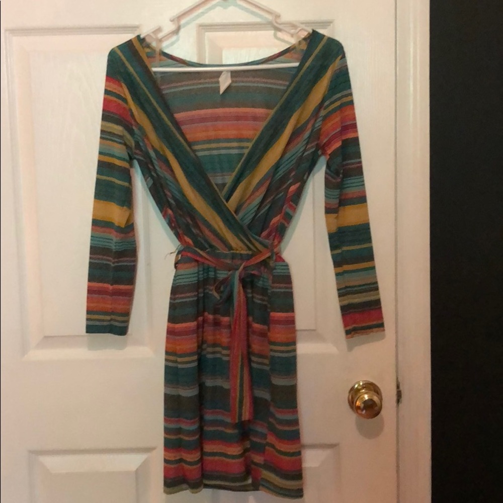 cute three quarter sleeve colorfully striped dress